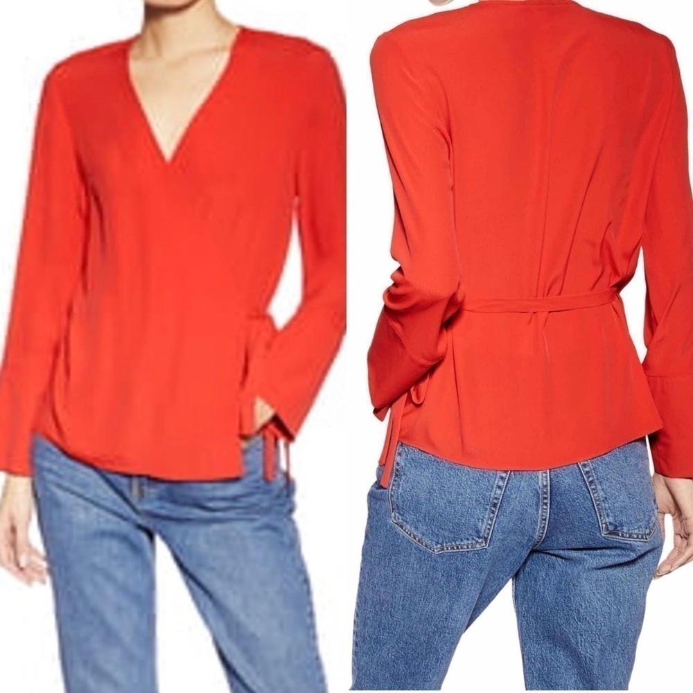 top SHOP red tie wrap blouse. Size 2
